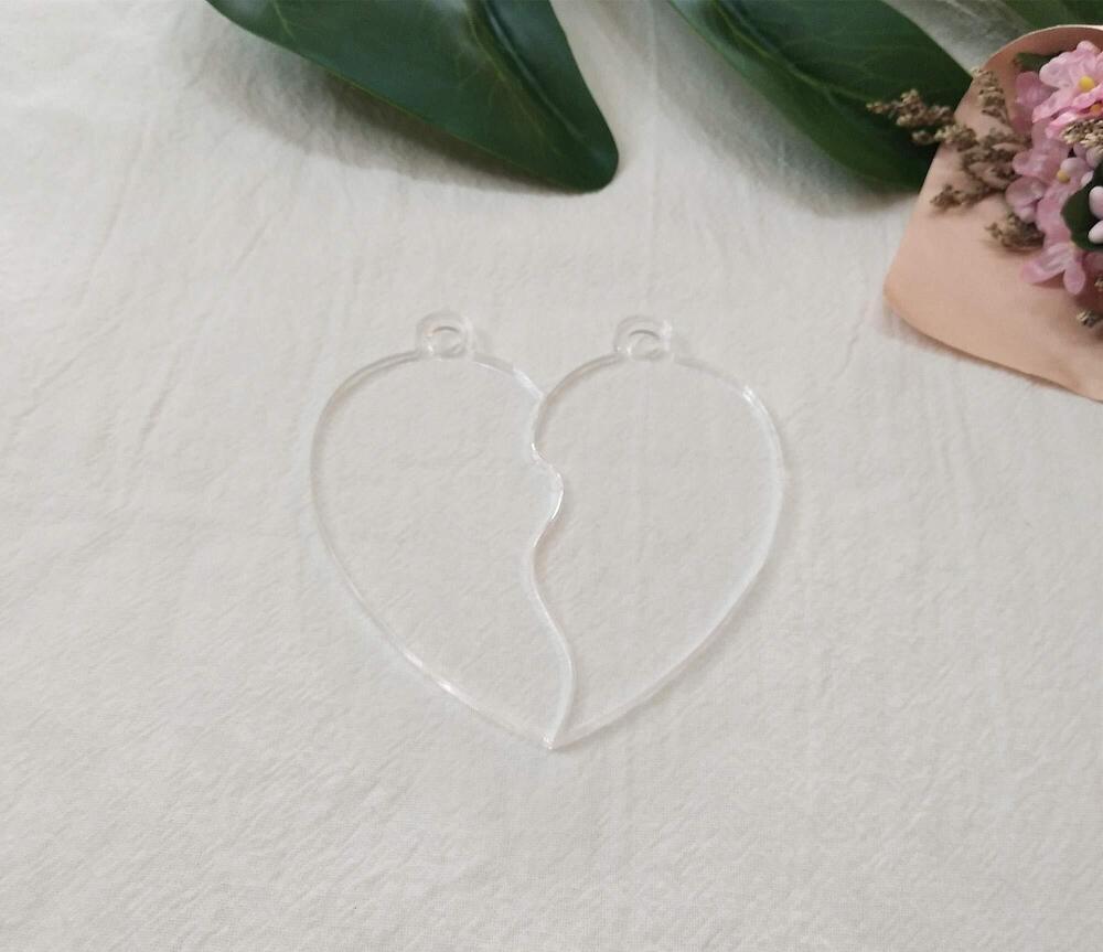 6723 20PCS DIY Clear Blank Acrylic Half Heart Pendant Necklace Keychain